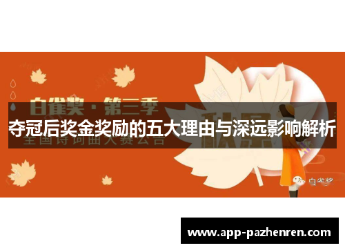夺冠后奖金奖励的五大理由与深远影响解析