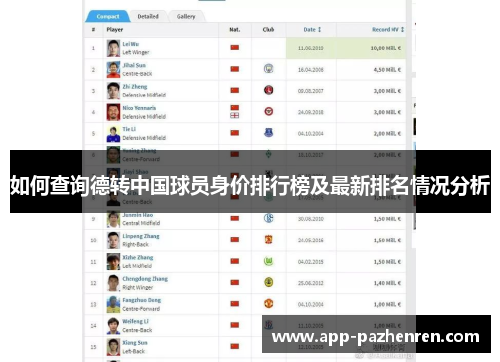 如何查询德转中国球员身价排行榜及最新排名情况分析